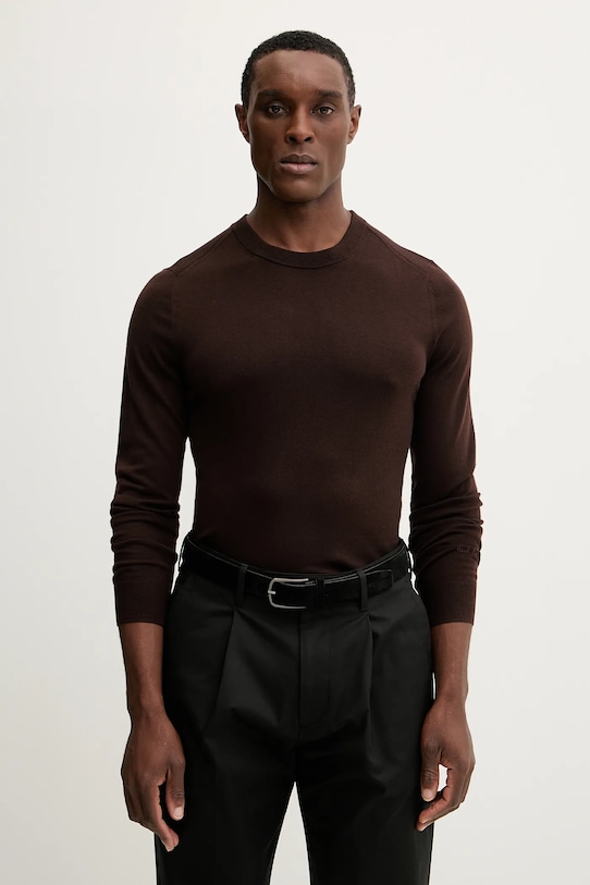 Paul Smith sweter wełniany okrągły brązowy M1R.238Z.P02093