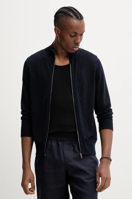 Vlněný kardigan ZADIG&VOLTAIRE směs námořnická modř KMCA01228.404
