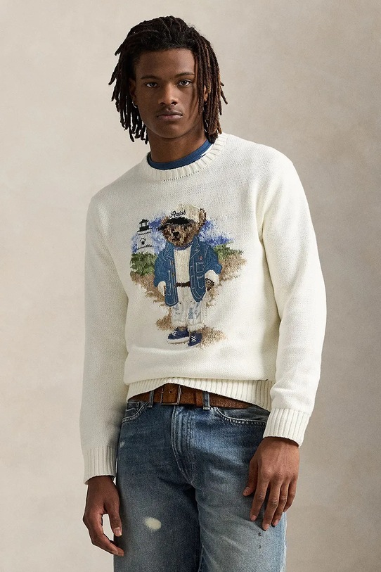 Polo Ralph Lauren pulover de bumbac grosime medie alb 710964797