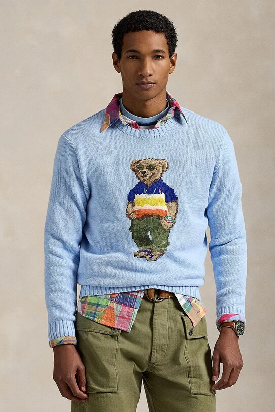 Polo Ralph Lauren sweter bawełniany aplikacja niebieski 710964799