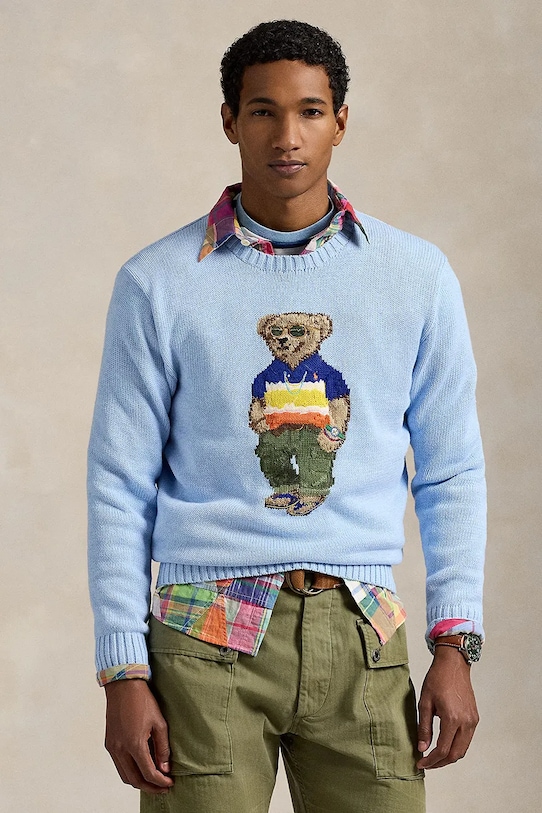 Хлопковый свитер Polo Ralph Lauren аппликация голубой 710964799