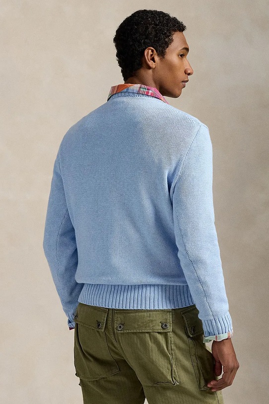 Хлопковый свитер Polo Ralph Lauren 710964799 голубой SS25