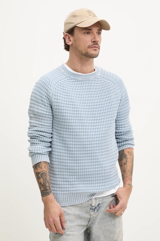 HUGO sweter lniany pozostałe niebieski 50536664