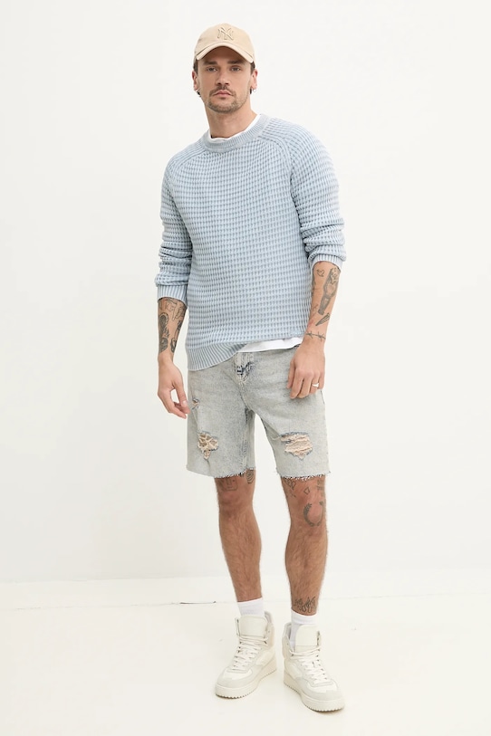 HUGO sweter lniany 50536664 niebieski SS25