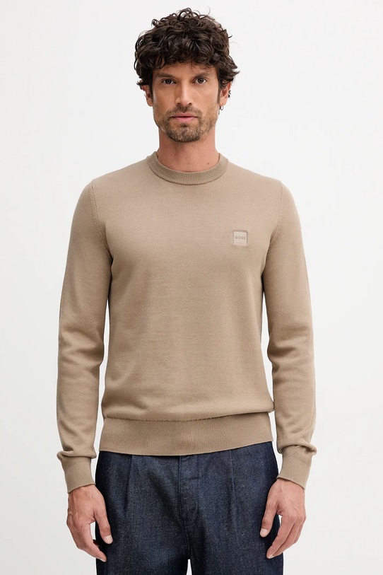 Пуловер с вълна BOSS Orange Kanovano_S с вълна бежов 50527583