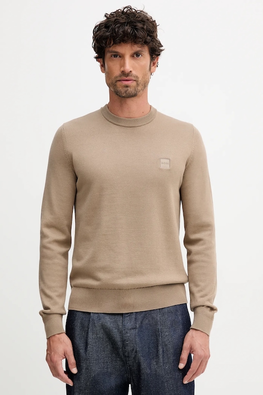 Пуловер с вълна BOSS Orange Kanovano_S с вълна бежов 50527583