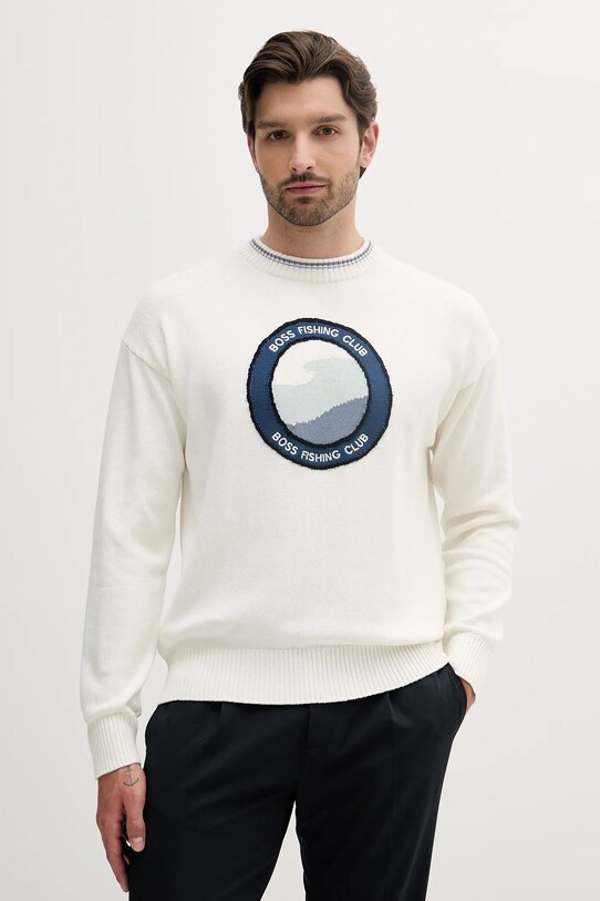 BOSS Orange sweter bawełniany wzorzyste biały 50536391