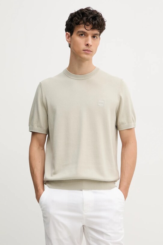 BOSS Orange sweter z domieszką kaszmiru okrągły beżowy 50538267