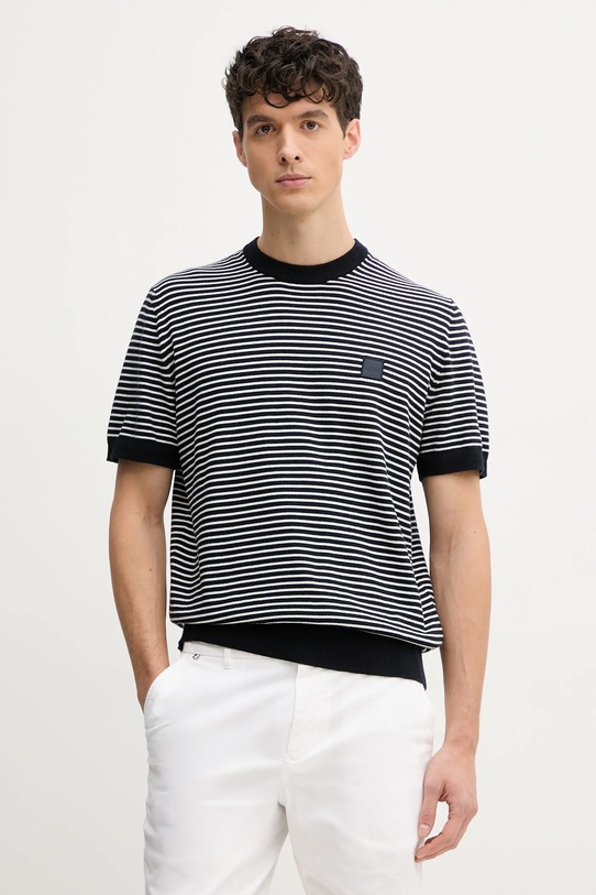 BOSS Orange sweter z domieszką kaszmiru okrągły granatowy 50538267