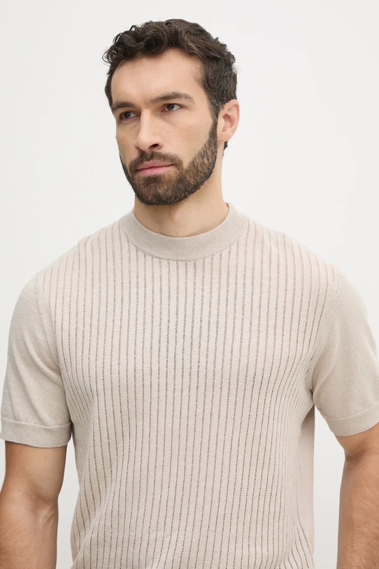 Lněný svetr BOSS Orange béžová 50539573