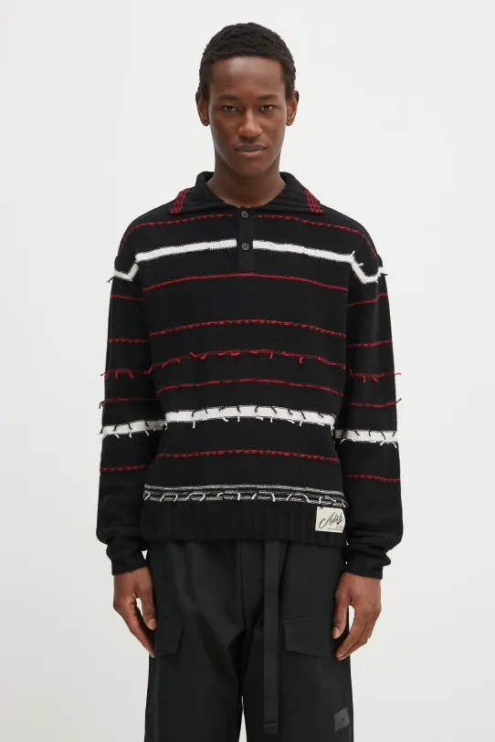 Andersson Bell sweter wełniany B&W Stripe Polo wełna czarny atb1245m