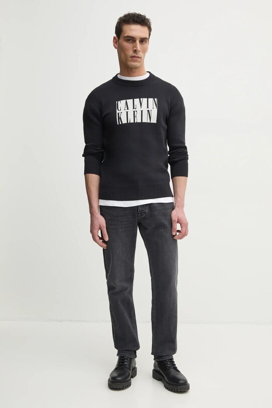 Хлопковый свитер Calvin Klein Jeans J30J327280 чёрный SS25