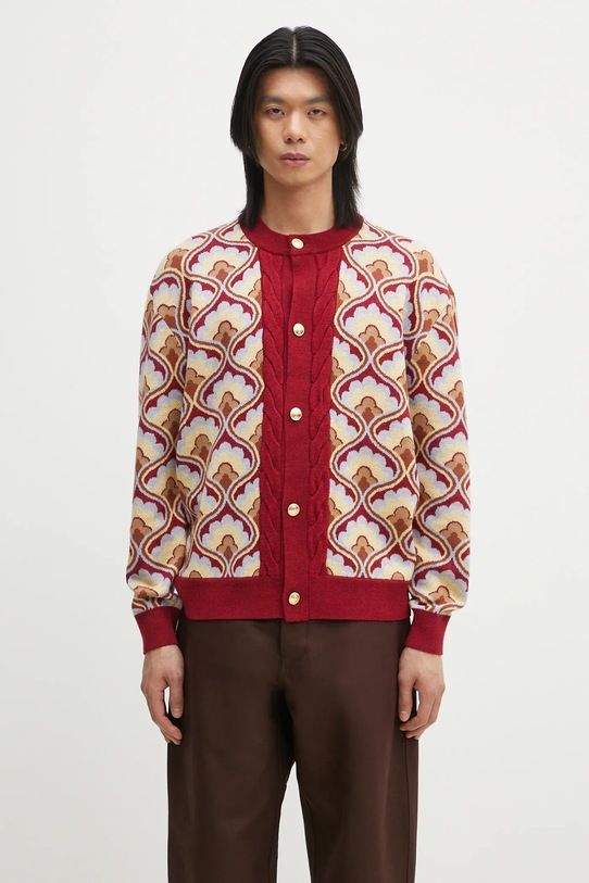 Вълнена жилетка Drôle de Monsieur Le Cardigan Tapisserie шарен бордо G.CA134.WO021.RD