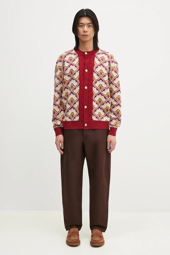 Вълнена жилетка Drôle de Monsieur Le Cardigan Tapisserie G.CA134.WO021.RD бордо