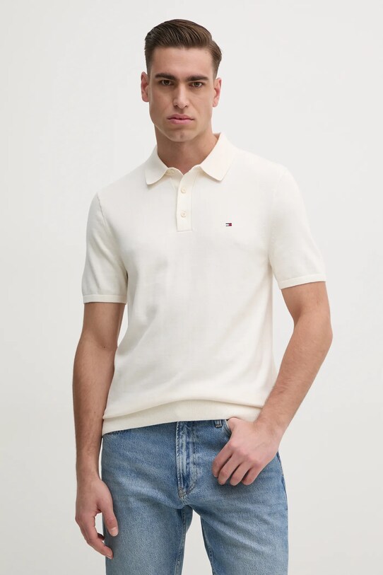 Tommy Hilfiger polo bawełniane wzorzyste beżowy MW0MW37396