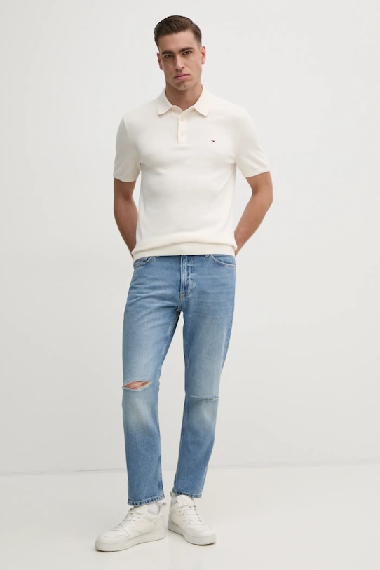 Tommy Hilfiger polo bawełniane MW0MW37396 beżowy SS25