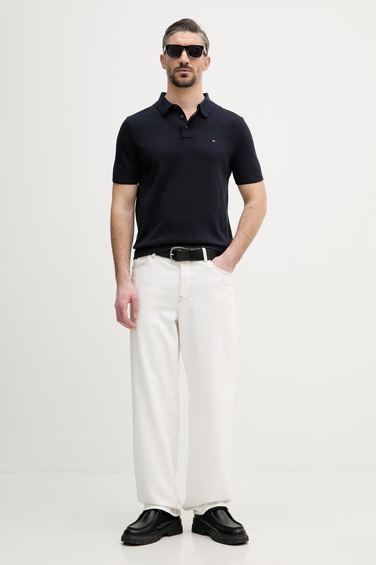 Tommy Hilfiger тениска с яка мъжка от памук MW0MW37396 тъмносин SS26