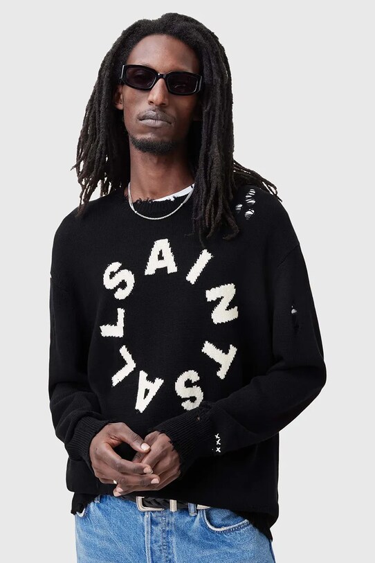 Pamučni pulover AllSaints DIAGEO bez uzorka crna M025KC