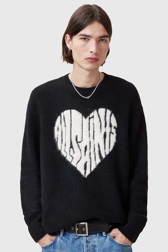 AllSaints sweter wełniany BUBBLE okrągły czarny M023KC