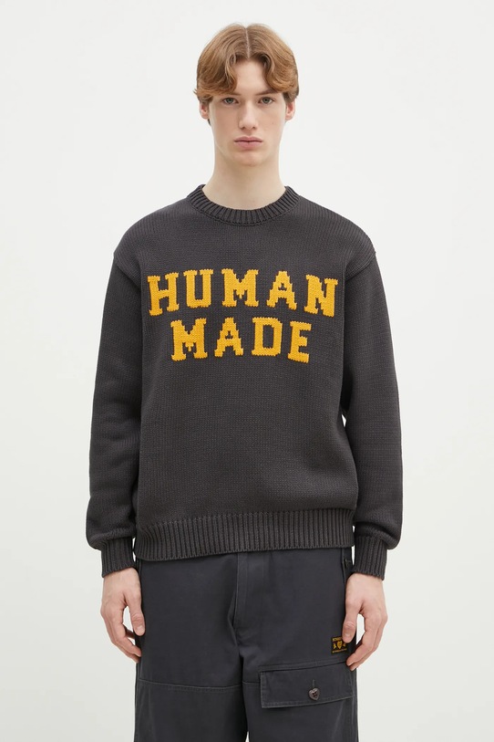 Human Made cotton jumper Lowgauge Knit Sweater cotton gray HM29CS001