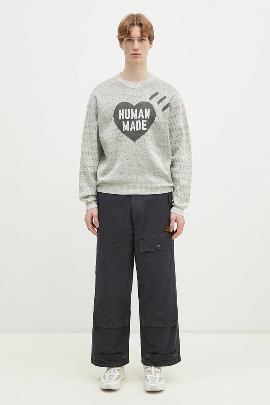 Светр з домішкою льону Human Made Heart Knit Sweater HM29CS002 сірий