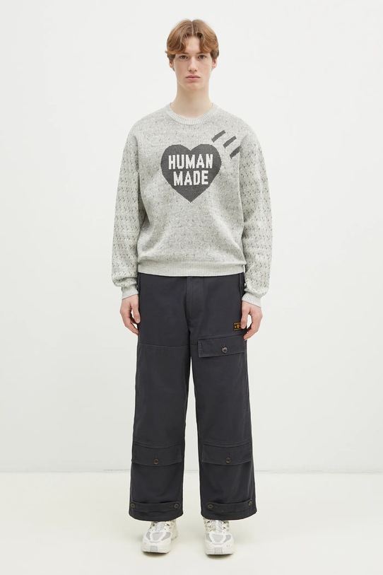 Human Made linen blend jumper Heart Knit Sweater HM29CS002 gray