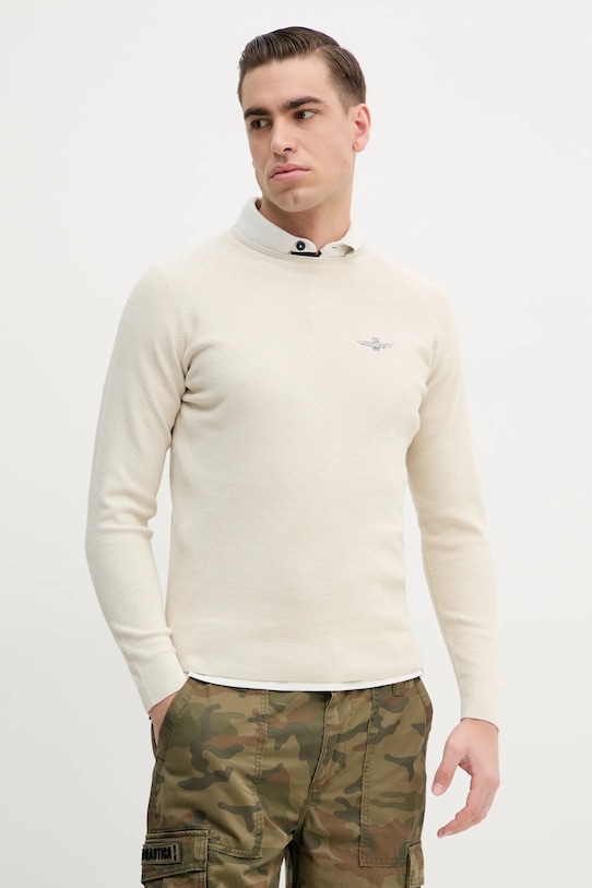 Βαμβακερό πουλόβερ Aeronautica Militare βαμβάκι μπεζ MA1556L560.