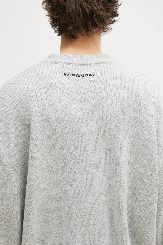 Svetr z vlněné směsi MKI MIYUKI ZOKU Mohair Blend Knit Crew šedá MOHAIR.BLEND.KNIT.CREW.