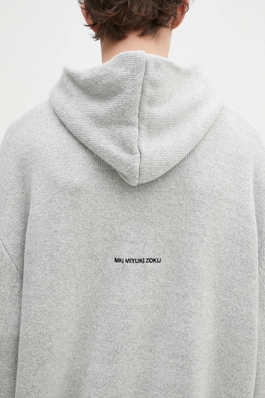 MKI MIYUKI ZOKU pulover din amestec de lana Mohair Blend Knit Hoody gri MOHAIR.BLEND.KNIT.HOODY