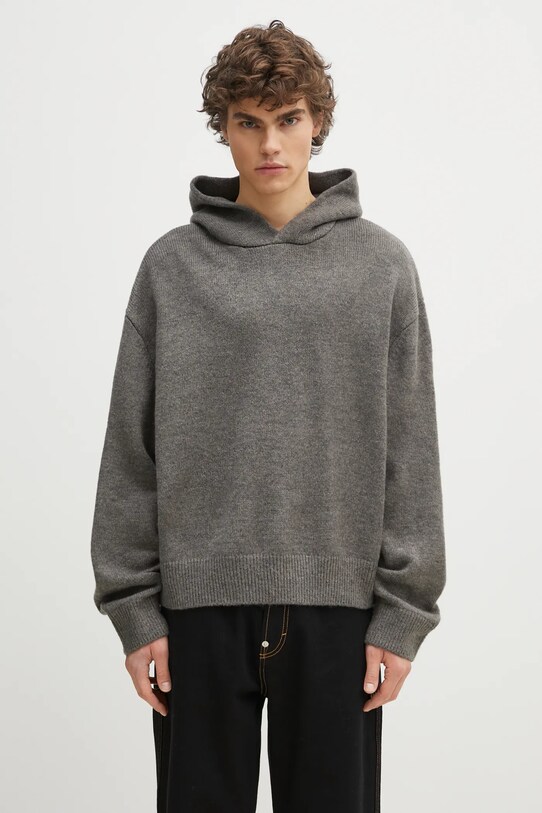 MKI MIYUKI ZOKU pulover din amestec de lana Mohair Blend Knit Hoody groase gri MOHAIR.BLEND.KNIT.HO.BR