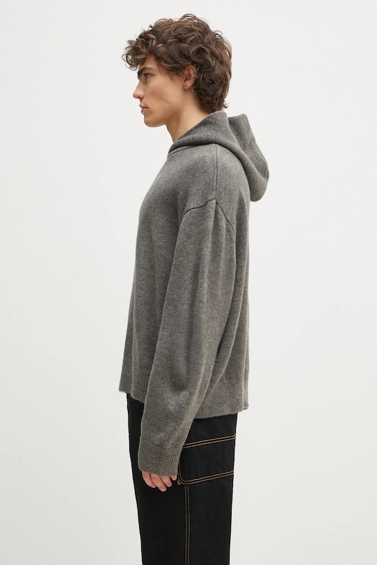 Sveter s prímesou vlny MKI MIYUKI ZOKU Mohair Blend Knit Hoody MOHAIR.BLEND.KNIT.HO.BR sivá SS25