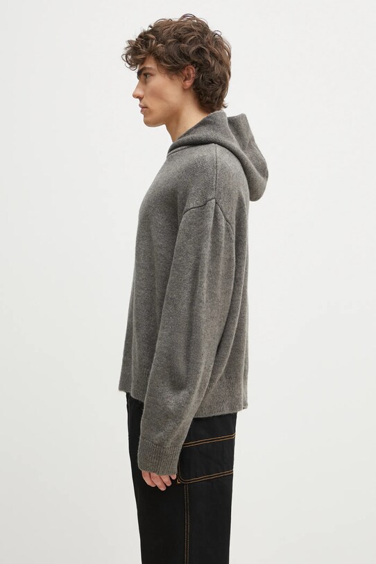 Sveter s prímesou vlny MKI MIYUKI ZOKU Mohair Blend Knit Hoody MOHAIR.BLEND.KNIT.HO.BR sivá SS25