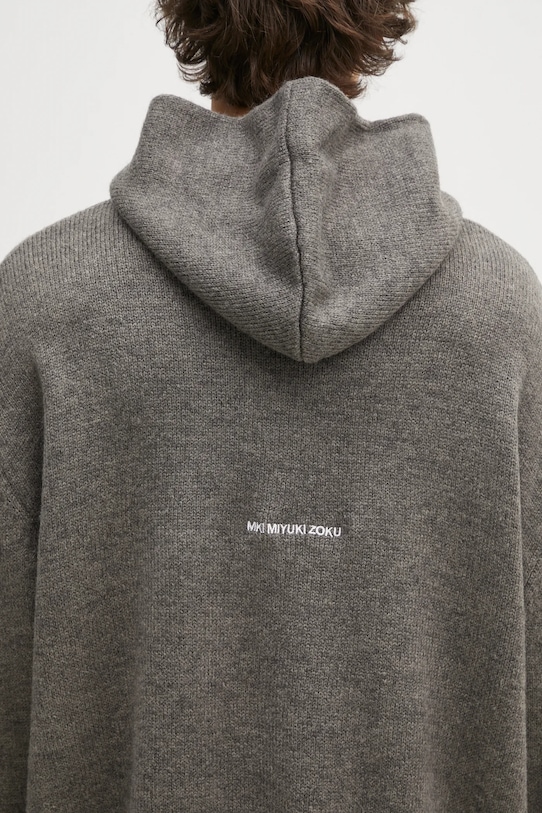 Sveter s prímesou vlny MKI MIYUKI ZOKU Mohair Blend Knit Hoody sivá MOHAIR.BLEND.KNIT.HO.BR
