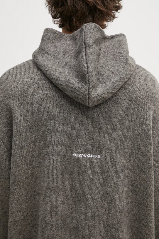Sveter s prímesou vlny MKI MIYUKI ZOKU Mohair Blend Knit Hoody sivá MOHAIR.BLEND.KNIT.HO.BR