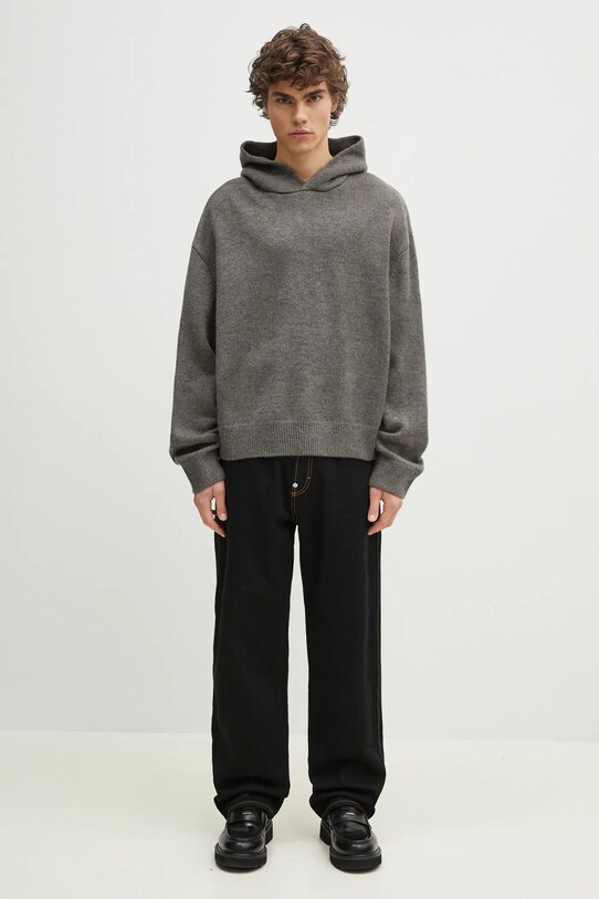 MKI MIYUKI ZOKU pulover din amestec de lana Mohair Blend Knit Hoody MOHAIR.BLEND.KNIT.HO.BR gri