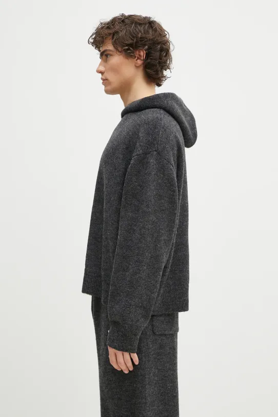 Pulover s dodatkom vune MKI MIYUKI ZOKU Mohair Blend Knit Hoody MOHAIR.BLEND.KNIT.HO.BL siva SS25