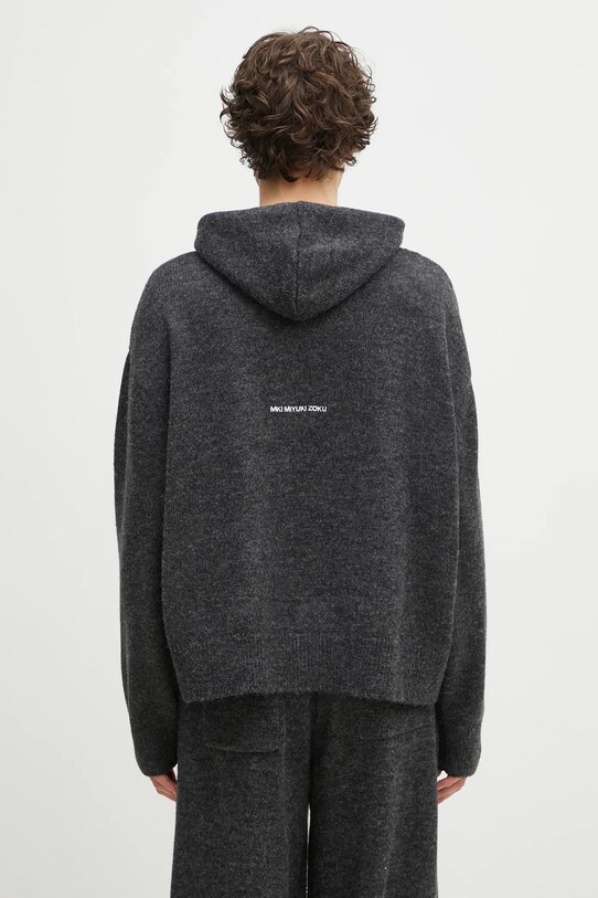 Odzież MKI MIYUKI ZOKU sweter z domieszką wełny Mohair Blend Knit Hoody MOHAIR.BLEND.KNIT.HO.BL szary