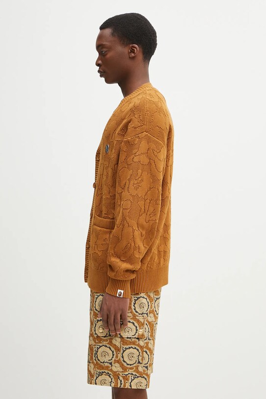 Bavlněný kardigan A Bathing Ape Solid Camo Jacquard One Point 1L30120301 hnědá SS25