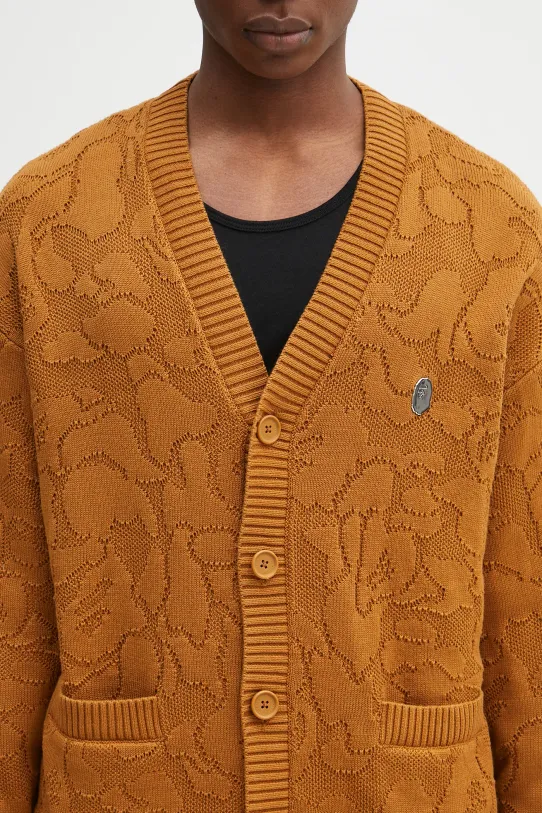 Bavlněný kardigan A Bathing Ape Solid Camo Jacquard One Point hnědá 1L30120301