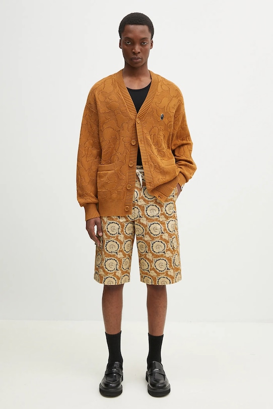 Bavlněný kardigan A Bathing Ape Solid Camo Jacquard One Point 1L30120301 hnědá