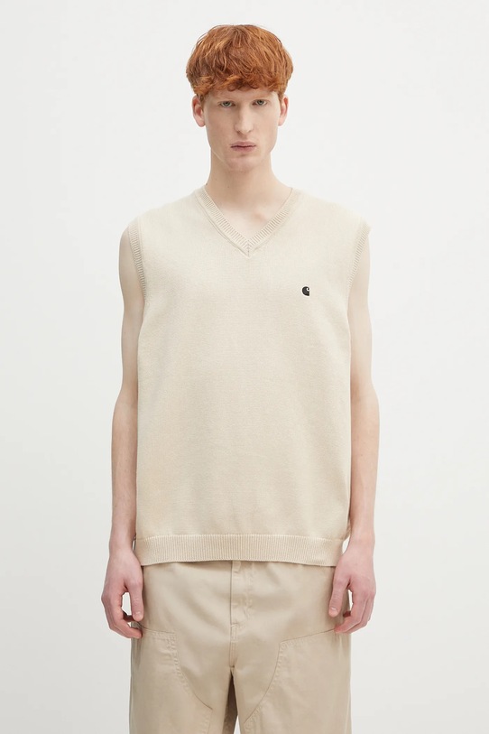 Carhartt WIP kamizelka bawełniana Madison Vest Sweater gładkie beżowy I033036.2NQXX