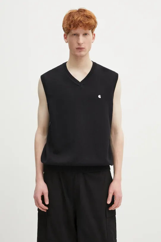 Carhartt WIP sweter bawełniany Madison Vest Sweater gładkie czarny I033036.0D2XX