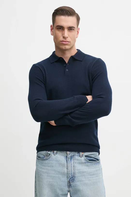 FROM FUTURE maglione in cachemirie colletto abbottonato blu navy MPP00015