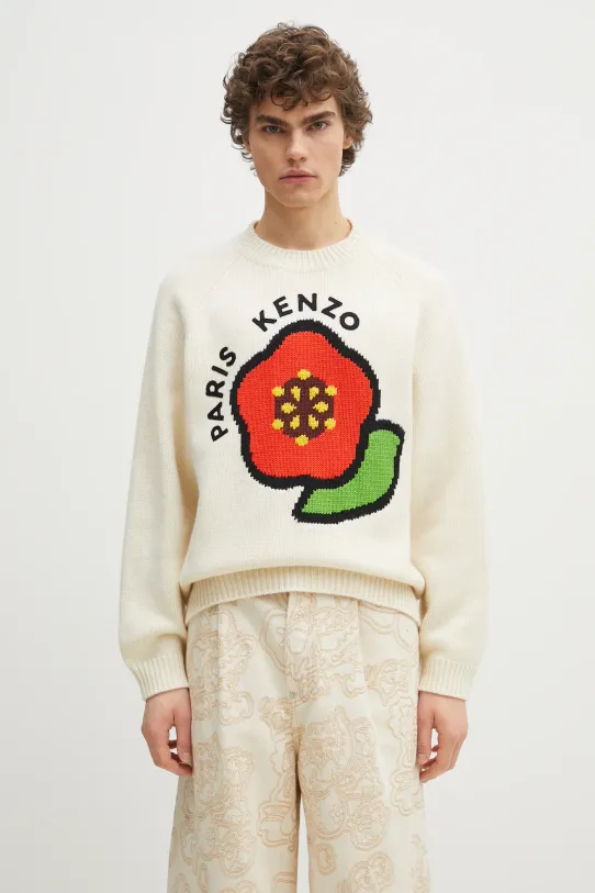 Шерстяной свитер Kenzo Pop круглый вырез бежевый FF55PU7223LA.02
