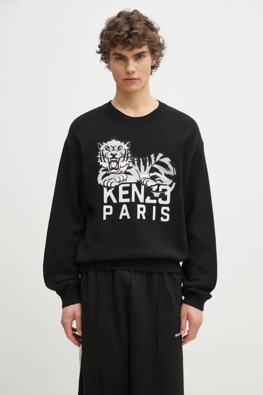 Kenzo woolen jumper Happy Tiger medium thickness black FF55PU7273LD.99J
