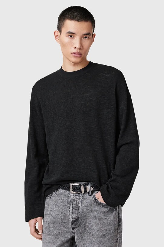 AllSaints longsleeve din bumbac FOSTER uni negru M026JC