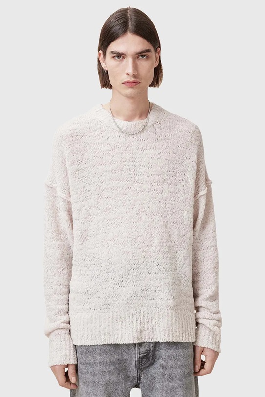 AllSaints sweter wełniany CHILLION okrągły beżowy M028KC