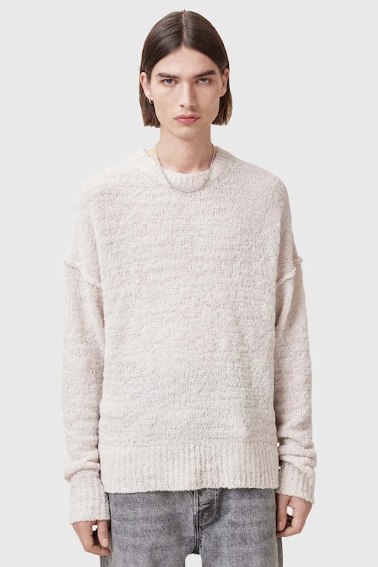 AllSaints sweter wełniany CHILLION okrągły beżowy M028KC