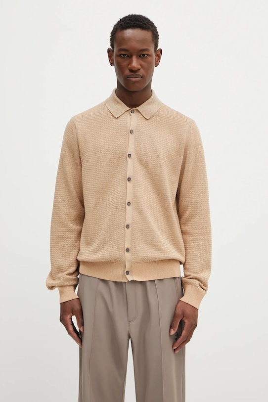 Kardigan se lněnou směsí Paul Smith hladký béžová M1R.258Z.P02681