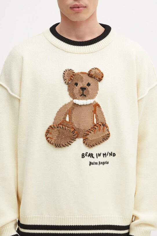 Шерстяной свитер Palm Angels Bear In Mind бежевый PMHE007S25KNI0010360